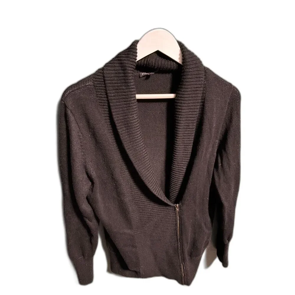 Eileen Fisher Sweater Cardigan Womens Size Large Black Merino Wool Chunky Zip
